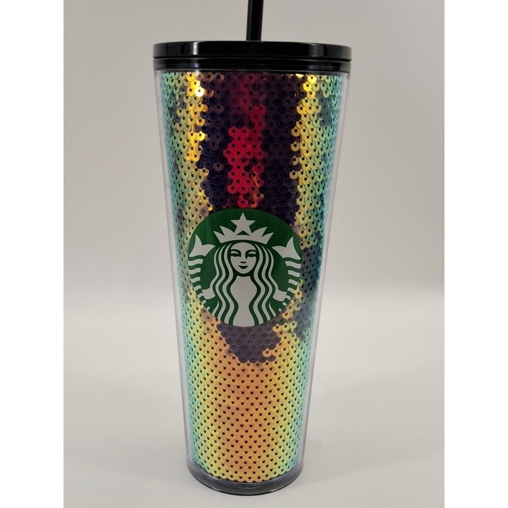 NEW Starbucks Holiday 2020 Rainbow Sequin Cold Cup Tumbler W/Straw Venti 24oz